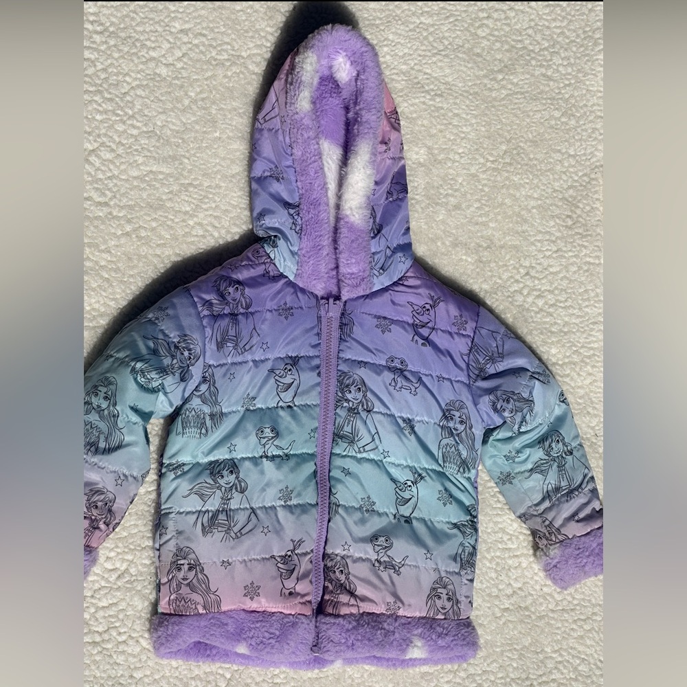 Girls' Purple Teal Gradient Hooded Puffer Jacket with Plush Trim